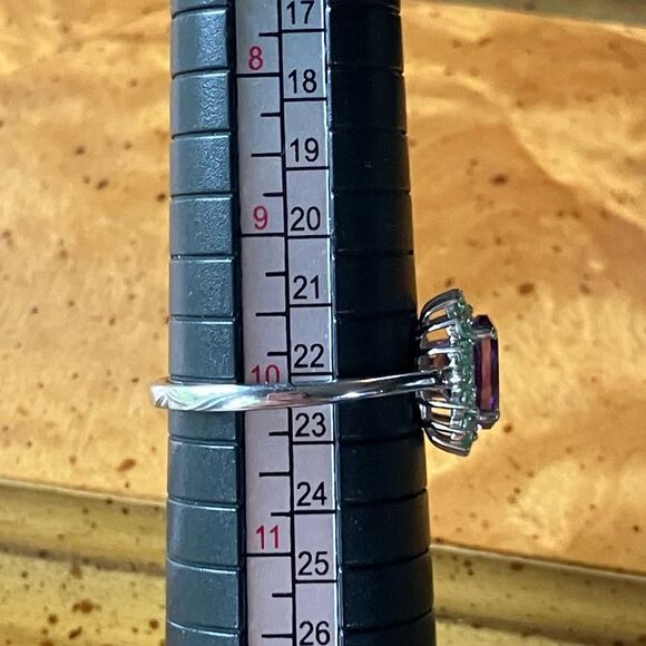 Moroccan Amethyst Tsavorite Garnet Sterling Silver Halo Ring Size 10 - Picture 7 of 8